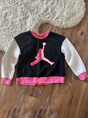 Jordan Kids Black Sweatshirt with Pink Accents and White Sleeves